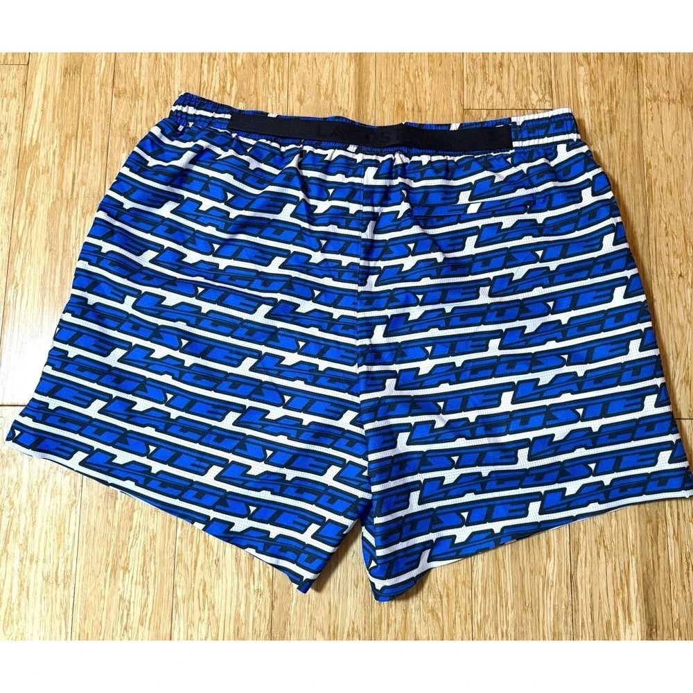 Lacoste Maillot De Bain Blue Swimwear Men's Size Large Black Back Logo And Print